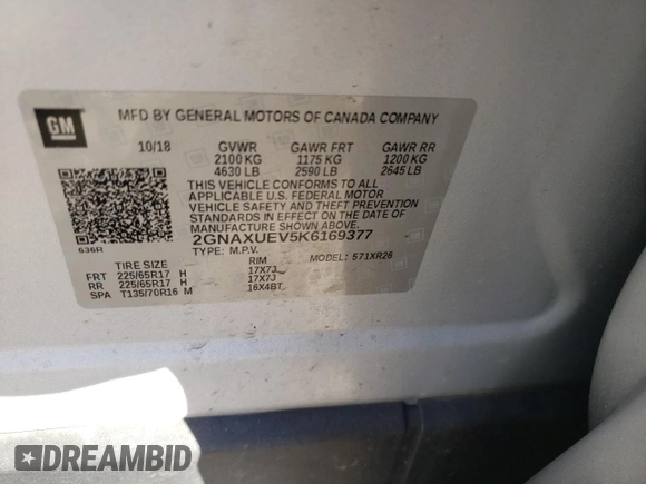 2019 Chevrolet Equinox LT with VIN 2GNAXUEV5K6169377, listed as a Copart auction lot 77542444 with 96,168 mi miles and Clean Title. Bid and sale history available at carsss.com. Image 13.