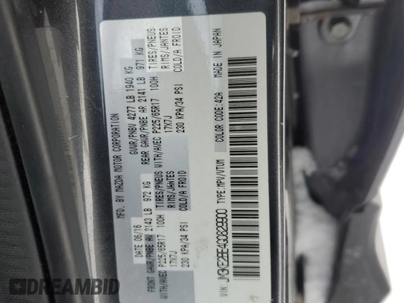 2016 Mazda CX-5 Sport with VIN JM3KE2BE4G0829900, listed as a Copart auction lot 45913495 with 225,256 mi miles and Salvage Title. Bid and sale history available at carsss.com. Image 12.