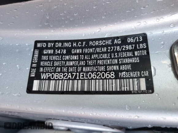 2014 Porsche Panamera 4S Executive with VIN WP0BB2A71EL062068, listed as a Copart auction lot 74925294 with Not Provided miles and Salvage Title. Bid and sale history available at DreamBid. Image 13.