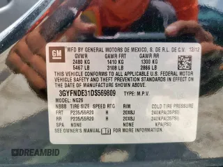 2013 Cadillac SRX Performance Collection with VIN 3GYFNDE31DS569809, listed as a Copart auction lot 60332445 with 222,167 mi miles and Salvage title. Bid and sale history available at DreamBid. Image 14.
