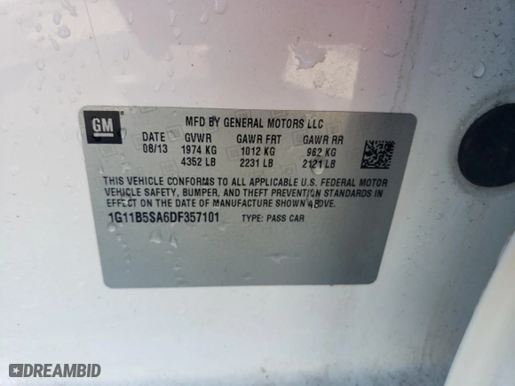2013 Chevrolet Malibu LS with VIN 1G11B5SA6DF357101, listed as a Copart auction lot 48399925 with 130,219 mi miles and Salvage Title. Bid and sale history available at carsss.com. Image 13.