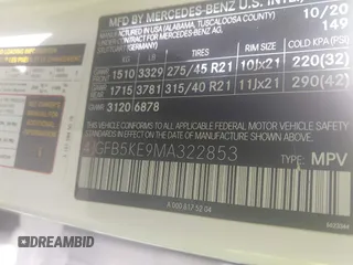 2021 Mercedes-Benz GLE 450 with VIN 4JGFB5KE9MA322853, listed as a IAAI auction lot 42460605 with 107,408 mi miles and . Bid and sale history available at DreamBid. Image 9.