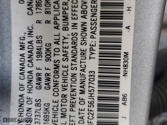 2018 Honda Civic Sedan LX with VIN 2HGFC2F56JH577033, listed as a Copart auction lot 52531435 with 42,799 mi miles and Non Repairable. Bid and sale history available at carsss.com. Image 12.