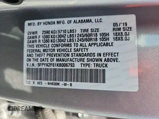 2019 Honda Ridgeline RTL-T z VIN 5FPYK2F61KB006793, wystawiony jako Copart lot #60618685 z przebiegiem 58 784 mil mil oraz Szkoda całkowita • Salvage title. Historia ofert i sprzedaży dostępna na DreamBid. Obrazek 12.