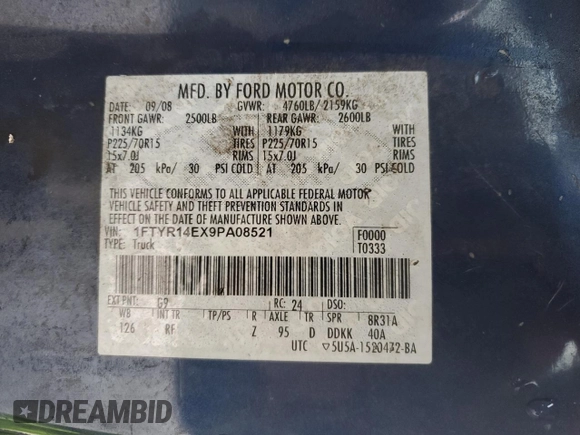 2009 Ford Ranger XL z VIN 1FTYR14EX9PA08521, wystawiony jako Copart lot #41811595 z przebiegiem Nie podano mil oraz Czysty tytuł • Clean title. Historia ofert i sprzedaży dostępna na DreamBid. Obrazek 12.