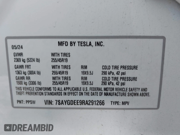 2024 Tesla Model Y Long Range z VIN 7SAYGDEE9RA291266, wystawiony jako IAAI lot #41956682 z przebiegiem 17 066 mil mil oraz . Historia ofert i sprzedaży dostępna na DreamBid. Obrazek 9.
