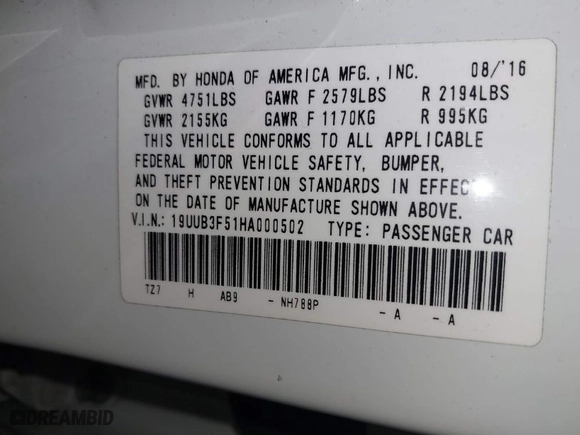 2017 Acura TLX V6 w/Technology Pkg with VIN 19UUB3F51HA000502, listed as a IAAI auction lot 41832991 with 117,081 mi miles. Bid and sale history available at carsss.com. Image 9.