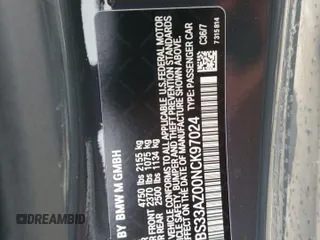 2022 BMW M4 Competition with VIN WBS33AZ00NCK97024, listed as a Copart auction lot 43814685 with 0 mi miles and Salvage Title. Bid and sale history available at carsss.com. Image 12.