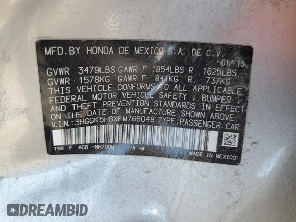 2015 Honda Fit EX-L z VIN 3HGGK5H8XFM766048, wystawiony jako Copart lot #56436135 z przebiegiem 67 587 mil mil oraz Szkoda całkowita • Salvage title. Historia ofert i sprzedaży dostępna na DreamBid. Obrazek 12.