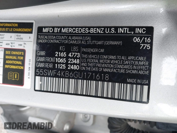 2016 Mercedes-Benz C 300 Luxury with VIN 55SWF4KB6GU171618, listed as a IAAI auction lot 42196768 with 107,093 mi miles and . Bid and sale history available at DreamBid. Image 9.