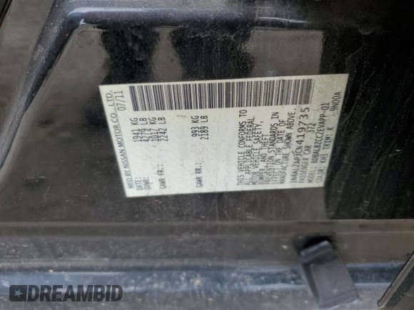 2012 Nissan Altima 2.5 S with VIN 1N4AL2AP3CN419735, listed as a Copart auction lot 53141055 with 104,402 mi miles and Salvage Title. Bid and sale history available at carsss.com. Image 12.