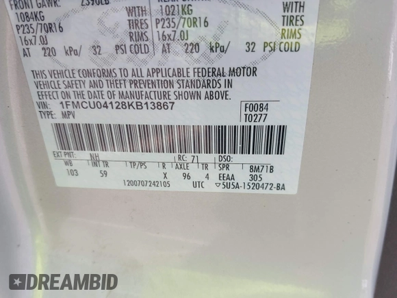 2008 Ford Escape Limited с VIN 1FMCU04128KB13867, выставлен на аукционе IAAI как лот 42499448 с пробегом 224 566 миль миль и . История ставок и продаж доступна на DreamBid. Изображение 9.
