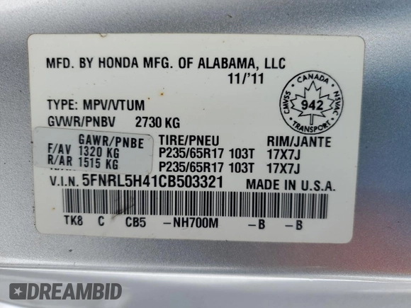 2012 Honda Odyssey EX with VIN 5FNRL5H41CB503321, listed as a Copart auction lot 41341325 with 270,085 mi miles and Salvage Title. Bid and sale history available at carsss.com. Image 13.