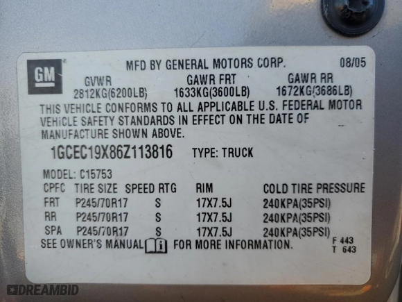2006 Chevrolet Silverado 1500 LS with VIN 1GCEC19X86Z113816, listed as a Copart auction lot 44945075 with 153,592 mi miles and Non Repairable. Bid and sale history available at carsss.com. Image 14.