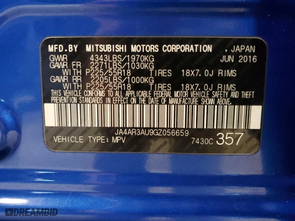 2016 Mitsubishi Outlander Sport 2.0 ES with VIN JA4AR3AU9GZ056659, listed as a Copart auction lot 52542855 with 131,337 mi miles and Clean Title. Bid and sale history available at carsss.com. Image 13.