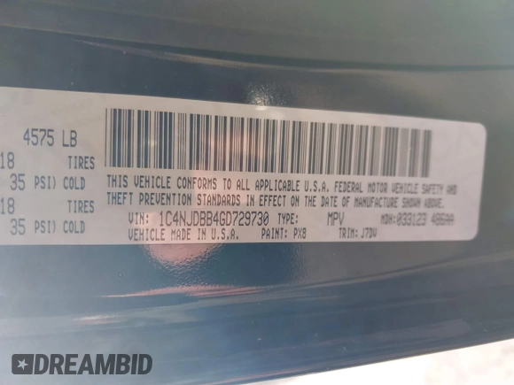2016 Jeep Compass Sport with VIN 1C4NJDBB4GD729730, listed as a IAAI auction lot 42015189 with 131,386 mi miles and . Bid and sale history available at DreamBid. Image 9.