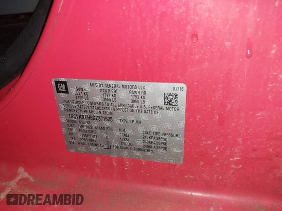 2016 Chevrolet Silverado 1500 Work Truck with VIN 1GCVKNEH5GZ371625, listed as a IAAI auction lot 41278231 with 84,502 mi miles. Bid and sale history available at carsss.com. Image 9.