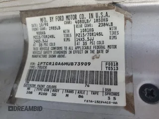 1991 Ford Ranger Splash with VIN 1FTCR10A6MUB73909, listed as a Copart auction lot 76077984 with 45,403 mi miles and Salvage Title. Bid and sale history available at DreamBid. Image 12.