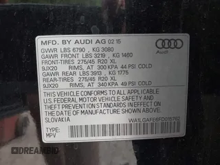 2015 Audi Q7 Premium Plus with VIN WA1LGAFE6FD015762, listed as a IAAI auction lot 42260301 with 125,748 mi miles and . Bid and sale history available at DreamBid. Image 9.