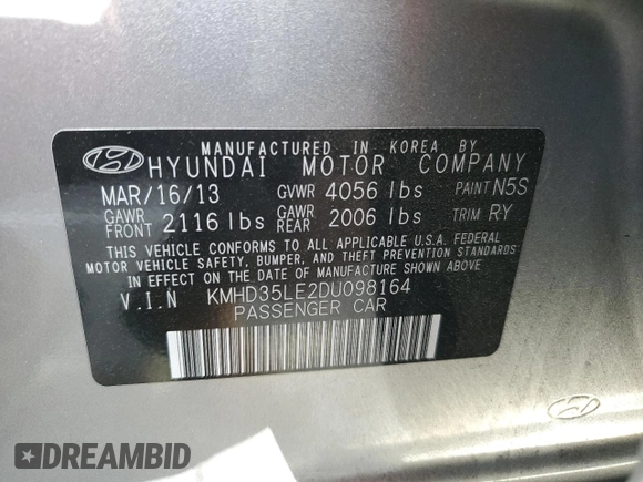 2013 Hyundai Elantra GT with VIN KMHD35LE2DU098164, listed as a Copart auction lot 77272174 with 165,061 mi miles and Salvage Title. Bid and sale history available at carsss.com. Image 12.