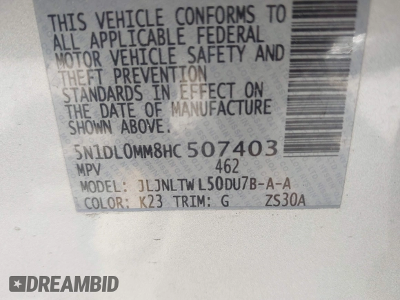 2017 Infiniti QX60 with VIN 5N1DL0MM8HC507403, listed as a IAAI auction lot 42079563 with 162,234 mi miles and . Bid and sale history available at DreamBid. Image 9.