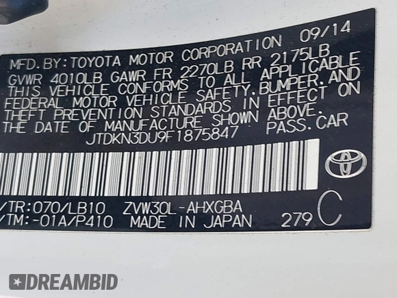 2015 Toyota Prius Four z VIN JTDKN3DU9F1875847, wystawiony jako IAAI lot #41937117 z przebiegiem 150 735 mil mil oraz . Historia ofert i sprzedaży dostępna na DreamBid. Obrazek 9.