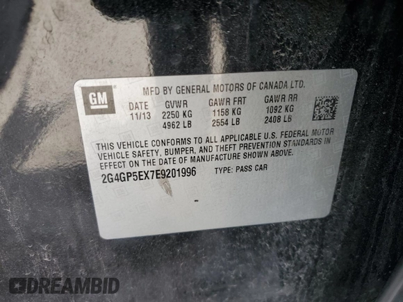 2014 Buick Regal Premium I with VIN 2G4GP5EX7E9201996, listed as a Copart auction lot 57182055 with 102,474 mi miles and Salvage title. Bid and sale history available at DreamBid. Image 12.