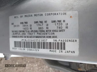 2002 Mazda Protege LX z VIN JM1BJ226X20523807, wystawiony jako IAAI lot #42373241 z przebiegiem 218 634 mil mil oraz . Historia ofert i sprzedaży dostępna na DreamBid. Obrazek 9.