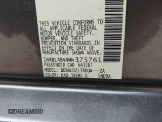 2021 Nissan Altima 2.5 S with VIN 1N4BL4BV4MN375761, listed as a IAAI auction lot 41499901 with 103,027 mi miles. Bid and sale history available at carsss.com. Image 9.