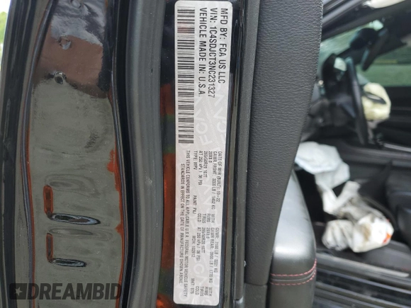 2022 Dodge Durango R/T with VIN 1C4SDJCT3NC231327, listed as a Copart auction lot 56165565 with 61,456 mi miles and Salvage title. Bid and sale history available at DreamBid. Image 13.