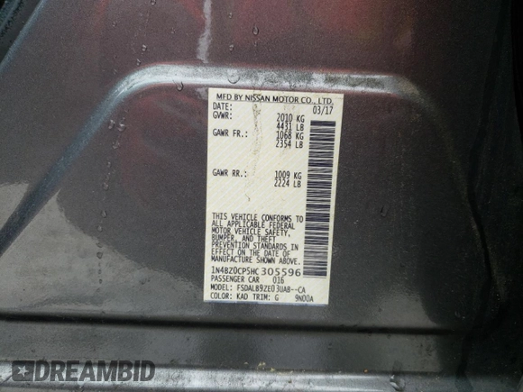 2017 Nissan LEAF SL with VIN 1N4BZ0CP5HC305596, listed as a Copart auction lot 70248472 with 0 mi miles. Bid and sale history available at carsss.com. Image 15.