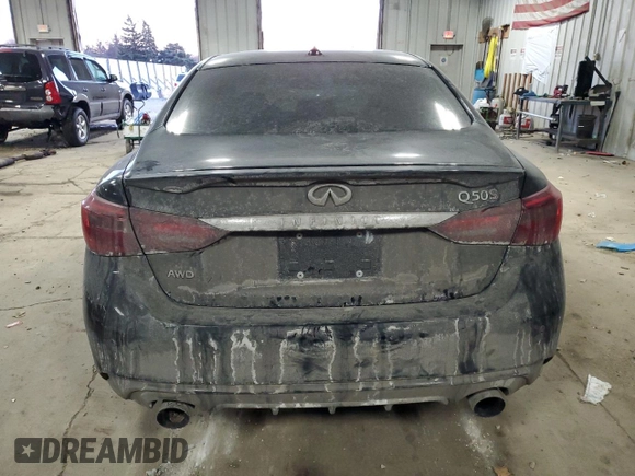 2020 Infiniti Q50 Red Sport 400 with VIN JN1FV7AR5LM660262, listed as a Copart auction lot 42776785 with 21,617 mi miles and Salvage Title. Bid and sale history available at carsss.com. Image 6.
