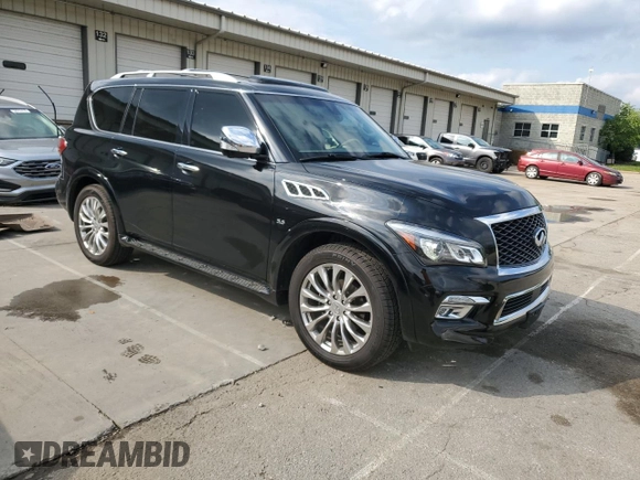 2015 Infiniti QX80 with VIN JN8AZ2NF7F9572565, listed as a Copart auction lot 58494415 with 122,609 mi miles and Salvage title. Bid and sale history available at DreamBid. Image 4.
