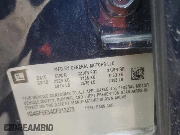 2012 Buick LaCrosse Premium 2 z VIN 1G4GF5E34CF313272, wystawiony jako Copart lot #51433175 z przebiegiem 121 344 mil mil oraz Szkoda całkowita • Salvage title. Historia ofert i sprzedaży dostępna na DreamBid. Obrazek 15.