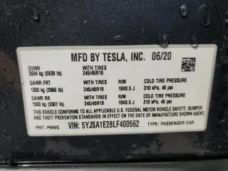 2020 Tesla Model S Long Range с VIN 5YJSA1E28LF400562, выставлен на аукционе Copart как лот 53576125 с пробегом 73 808 миль миль и Списание • Salvage title. История ставок и продаж доступна на DreamBid. Изображение 12.