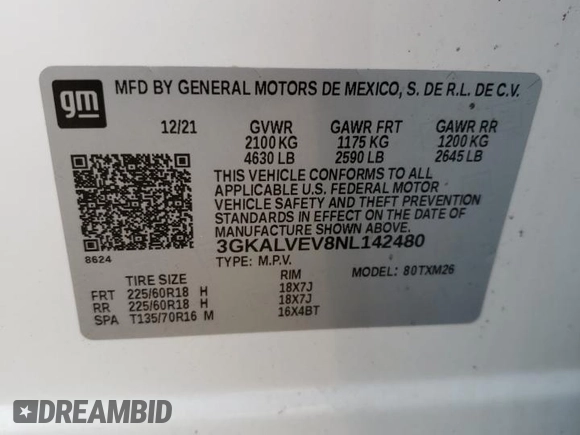 2022 GMC Terrain SLT with VIN 3GKALVEV8NL142480, listed as a Copart auction lot 67126334 with 61,338 mi miles and Salvage Title. Bid and sale history available at carsss.com. Image 13.