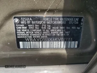 2006 BMW 3 Series 325xi z VIN WBAVD135X6KV07733, wystawiony jako Copart lot #64378665 z przebiegiem 116 849 mil mil oraz Szkoda całkowita • Salvage title. Historia ofert i sprzedaży dostępna na DreamBid. Obrazek 12.