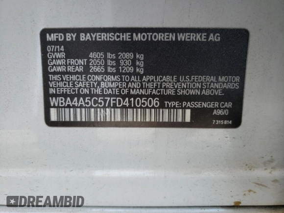 2015 BMW 4 Series 428i с VIN WBA4A5C57FD410506, выставлен на аукционе Copart как лот 56346465 с пробегом 146 241 миль миль и Чистый • Clean title. История ставок и продаж доступна на DreamBid. Изображение 12.