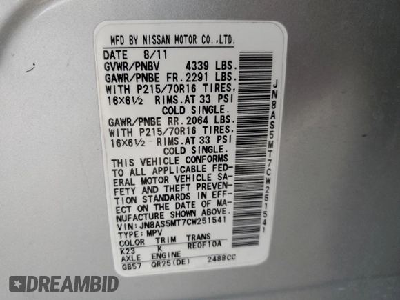 2012 Nissan Rogue S with VIN JN8AS5MT7CW251541, listed as a Copart auction lot 51838005 with 139,668 mi miles and Salvage Title. Bid and sale history available at carsss.com. Image 15.