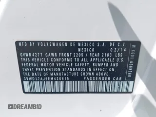 2014 Volkswagen Jetta SE с VIN 3VWD17AJ9EM420615, выставлен на аукционе IAAI как лот 42521817 с пробегом 95 433 миль миль и . История ставок и продаж доступна на DreamBid. Изображение 9.