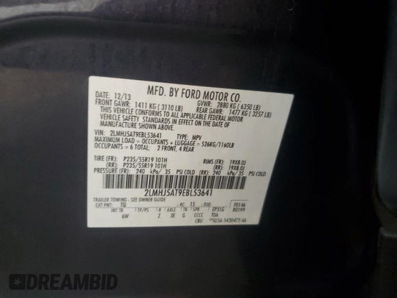 2014 Lincoln MKT EcoBoost with VIN 2LMHJ5AT9EBL53641, listed as a Copart auction lot 55218375 with 225,386 mi miles and Clean Title. Bid and sale history available at DreamBid. Image 12.