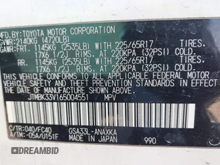 2006 Toyota RAV4 with VIN JTMBK33V165004551, listed as a IAAI auction lot 41757152 with 177,508 mi miles. Bid and sale history available at carsss.com. Image 9.