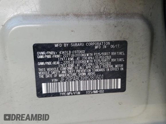 2017 Subaru Crosstrek Premium z VIN JF2GPABC6HH281601, wystawiony jako Copart lot #58890925 z przebiegiem 141 945 mil mil oraz Szkoda całkowita • Salvage title. Historia ofert i sprzedaży dostępna na DreamBid. Obrazek 14.