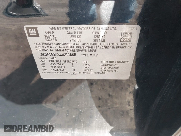 2012 Chevrolet Equinox LT w/1LT with VIN 2GNFLEE58C6211680, listed as a IAAI auction lot 41661784 with 141,716 mi miles. Bid and sale history available at carsss.com. Image 9.