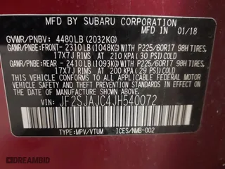 2018 Subaru Forester Limited with VIN JF2SJAJC4JH540072, listed as a IAAI auction lot 41739041 with 75,011 mi miles. Bid and sale history available at carsss.com. Image 9.