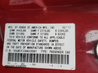 2017 Acura TLX with VIN 19UUB1F33HA009981, listed as a Copart auction lot 48927265 with 172,711 mi miles and Salvage Title. Bid and sale history available at carsss.com. Image 12.