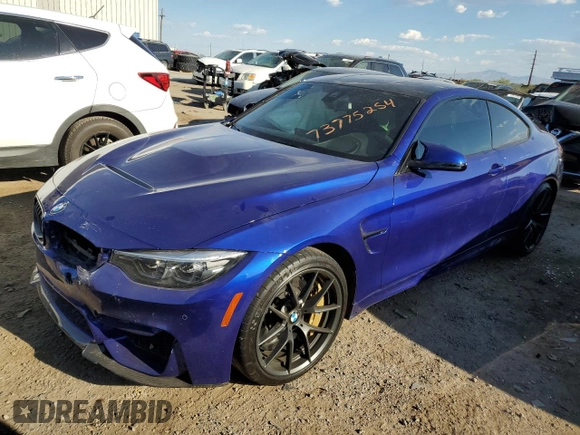 2019 BMW M4 CS with VIN WBS3S7C58KAC09387, listed as a Copart auction lot 73775254 with 27,185 mi miles and Salvage Title. Bid and sale history available at carsss.com. Image 1.