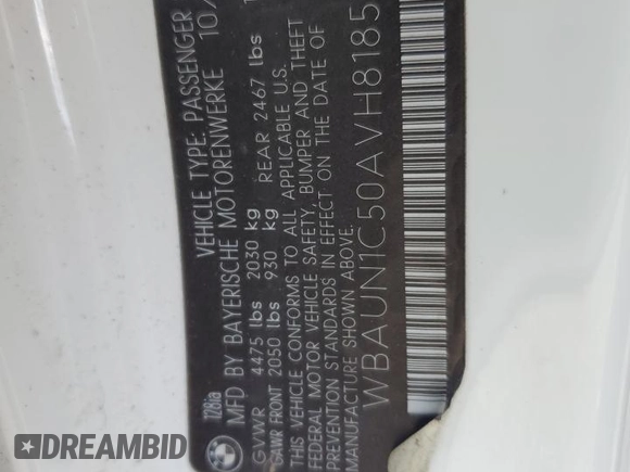 2010 BMW 1 Series 128i with VIN WBAUN1C50AVH81851, listed as a Copart auction lot 56607275 with 145,036 mi miles and Salvage title. Bid and sale history available at DreamBid. Image 12.
