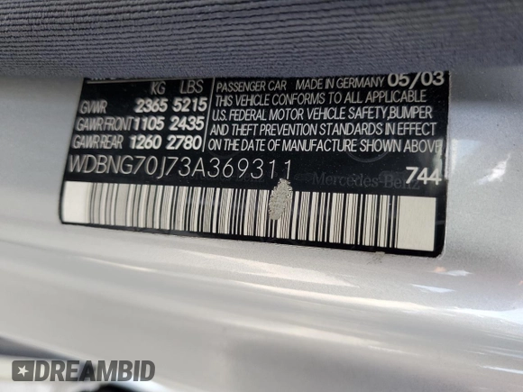 2003 Mercedes-Benz S-Class 4.3L with VIN WDBNG70J73A369311, listed as a Copart auction lot 66428724 with 91,646 mi miles and Clean Title. Bid and sale history available at carsss.com. Image 12.