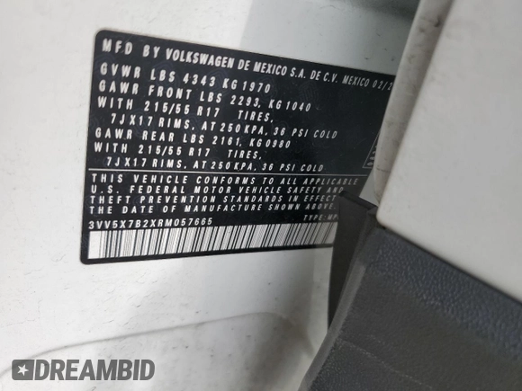 2024 Volkswagen Taos S с VIN 3VV5X7B2XRM057665, выставлен на аукционе Copart как лот 56370675 с пробегом 19 222 миль миль и Списание • Salvage title. История ставок и продаж доступна на DreamBid. Изображение 13.